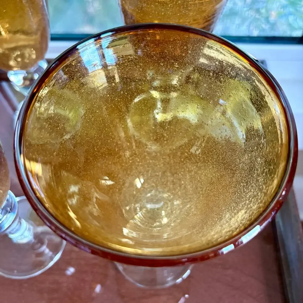 Set of 4 Artland Amber Bubble Glass Goblets 8.25” Tall Vintage Wine Glasses